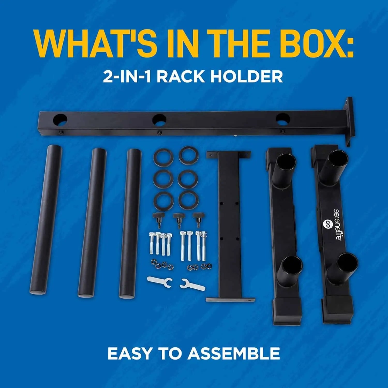 SereneLife Olympic Weight Plate Rack – 2-in-1 Barbell & Plate Holder (800 lb Capacity) SereneLife