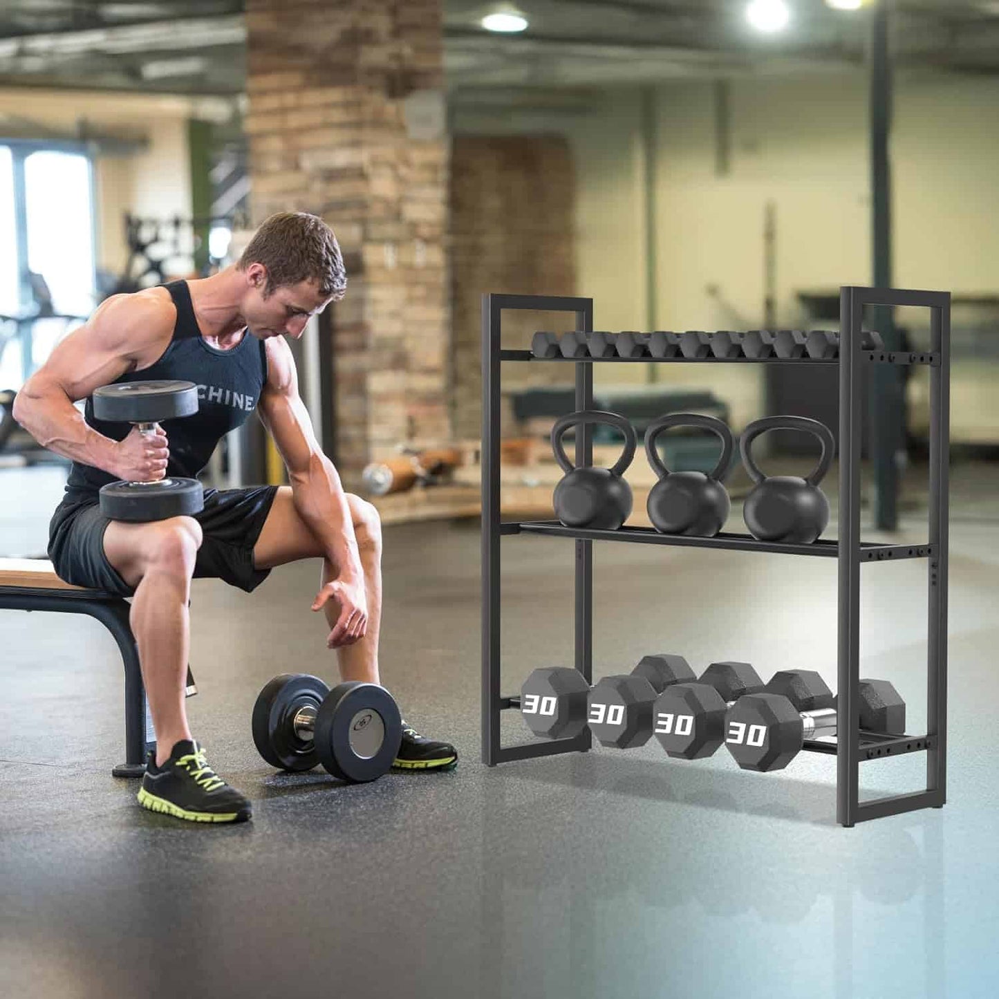 Pickpiff Adjustable 3-Tier Dumbbell Rack – Heavy-Duty Metal Weight Storage Stand (360 lb Capacity) Pickpiff