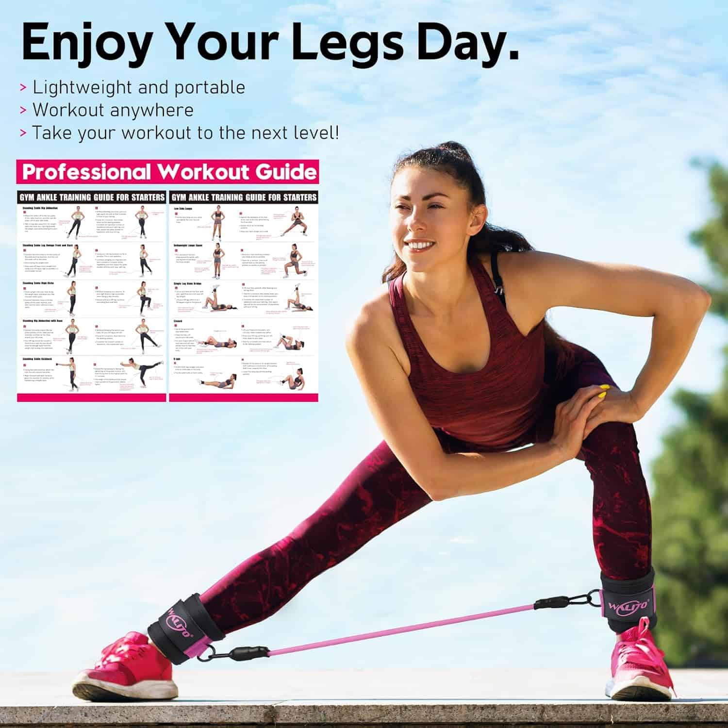 WALITO Ankle Resistance Bands with Cuffs – Glute & Leg Workout Set for Women (10–60 lbs) WALITO