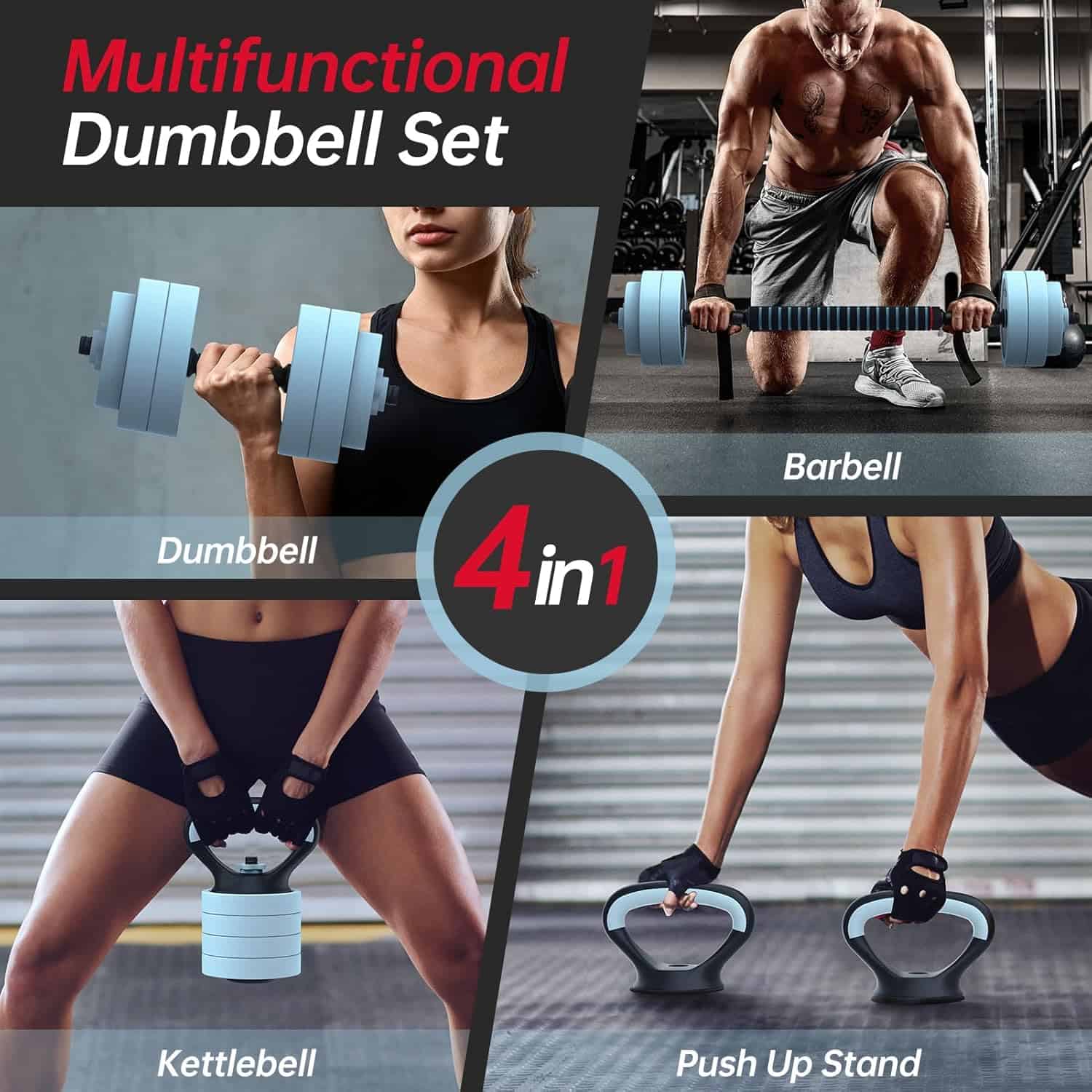 PASYOU 4-in-1 Adjustable Dumbbell Set | Converts to Barbell, Kettlebell & Push-Up Stand PASYOU