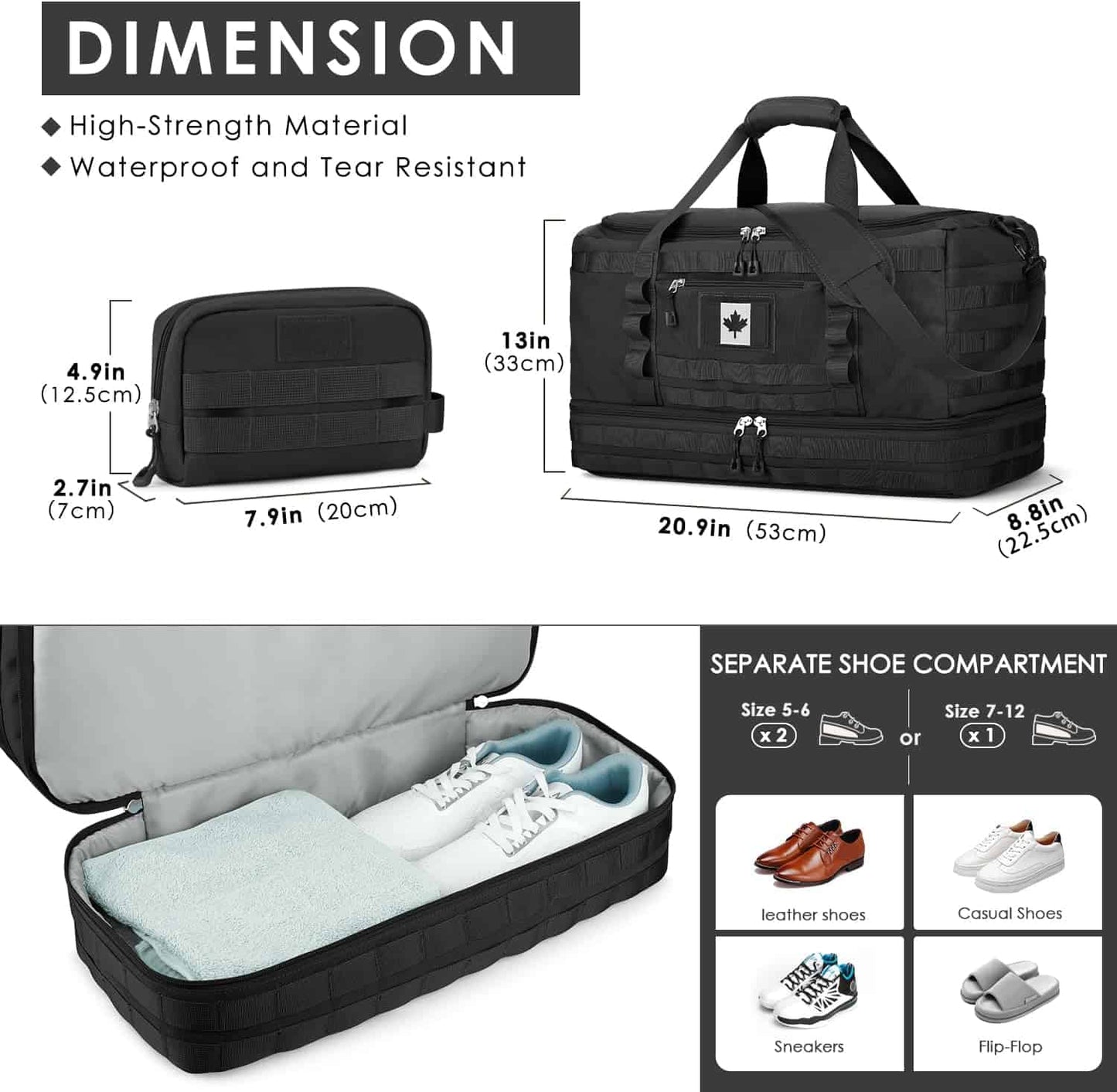 ETRONIK Tactical Travel Duffle Bag for Men – Carry-On Weekender Gym Bag with Shoe Compartment, Wet Pocket & Toiletry Bag – Military-Style Overnight Bag for Travel, Sports & Outdoor ETRONIK