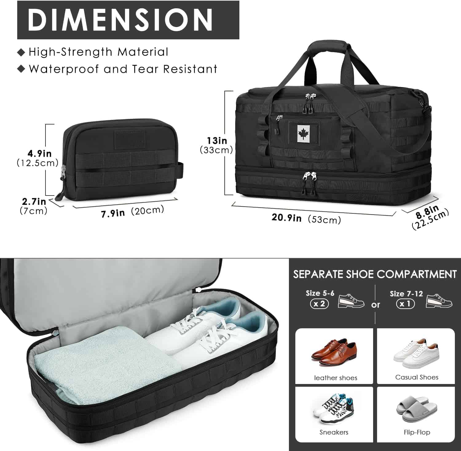 ETRONIK Tactical Travel Duffle Bag for Men – Carry-On Weekender Gym Bag with Shoe Compartment, Wet Pocket & Toiletry Bag – Military-Style Overnight Bag for Travel, Sports & Outdoor ETRONIK