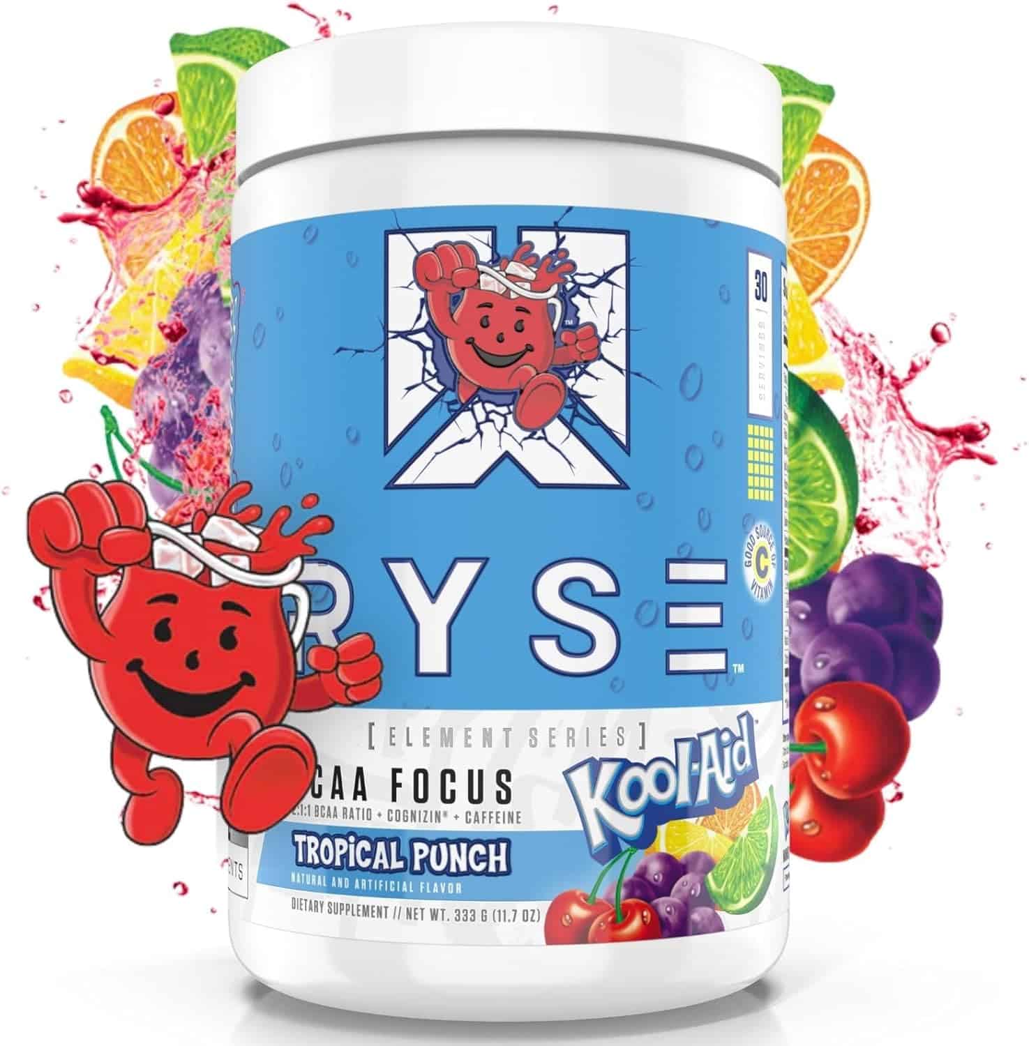 RYSE Element Series BCAA Focus | Tropical Punch | 333g | 5g BCAAs + Natural Caffeine + Cognizin® for Energy, Focus & Recovery