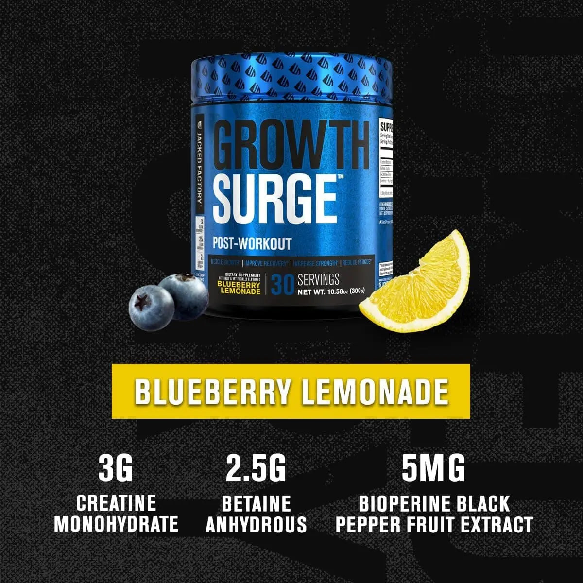 Growth Surge Post-Workout Recovery – Creatine & Muscle Builder (30 Servings, Blueberry Lemonade)