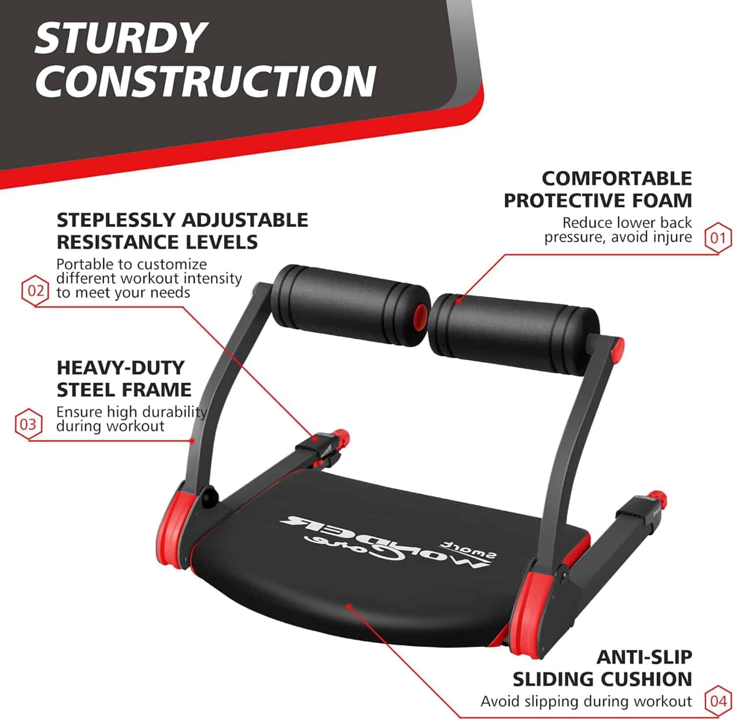 Smart – Ab Workout Equipment for Home Gym – Adjustable Resistance Ab Machine & Core Trainer – Full Body Sit-Up & Crunch Machine with Nutrition & Exercise Guide WONDER CORE