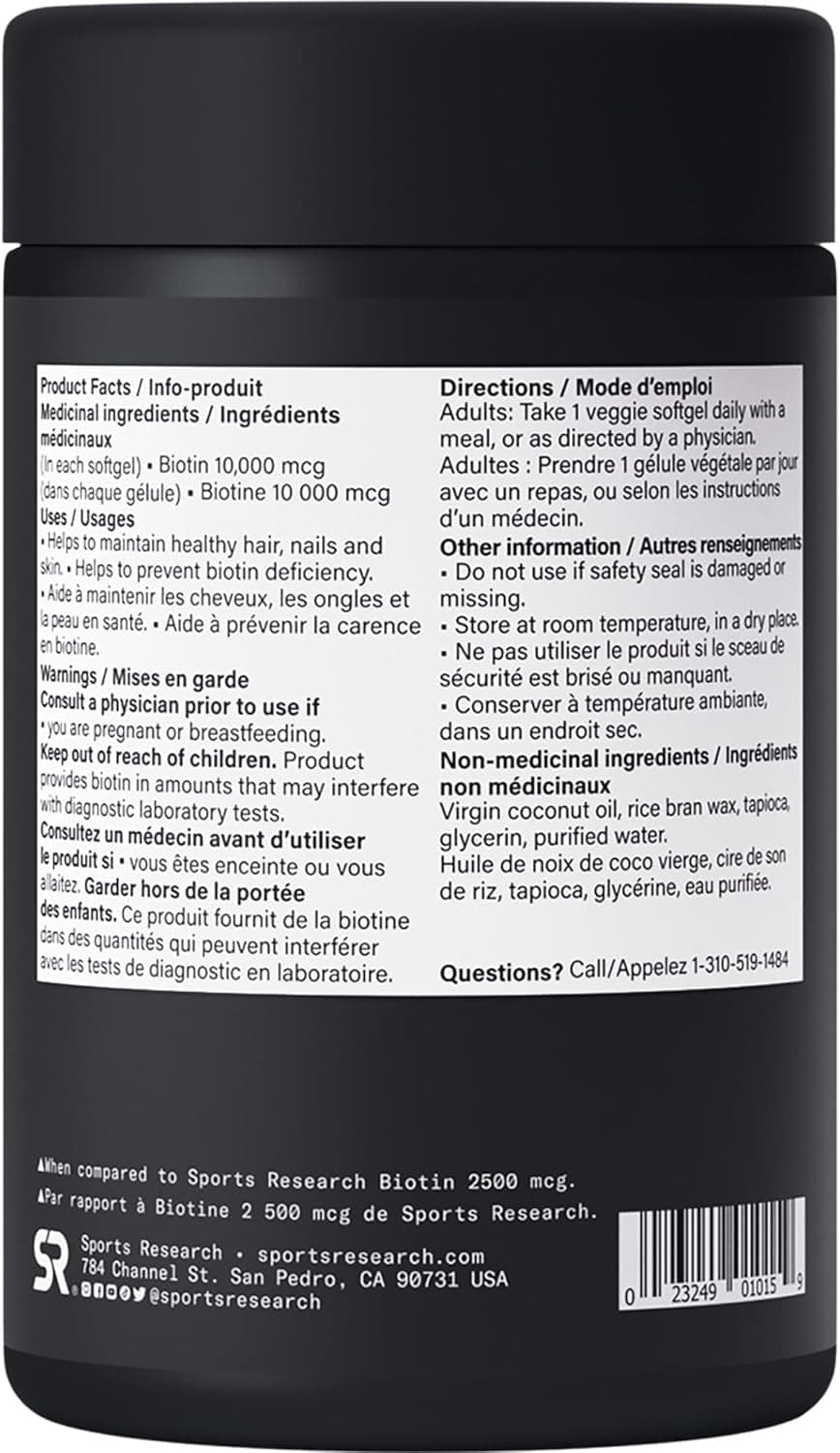 Black supplement container with white text on a black background