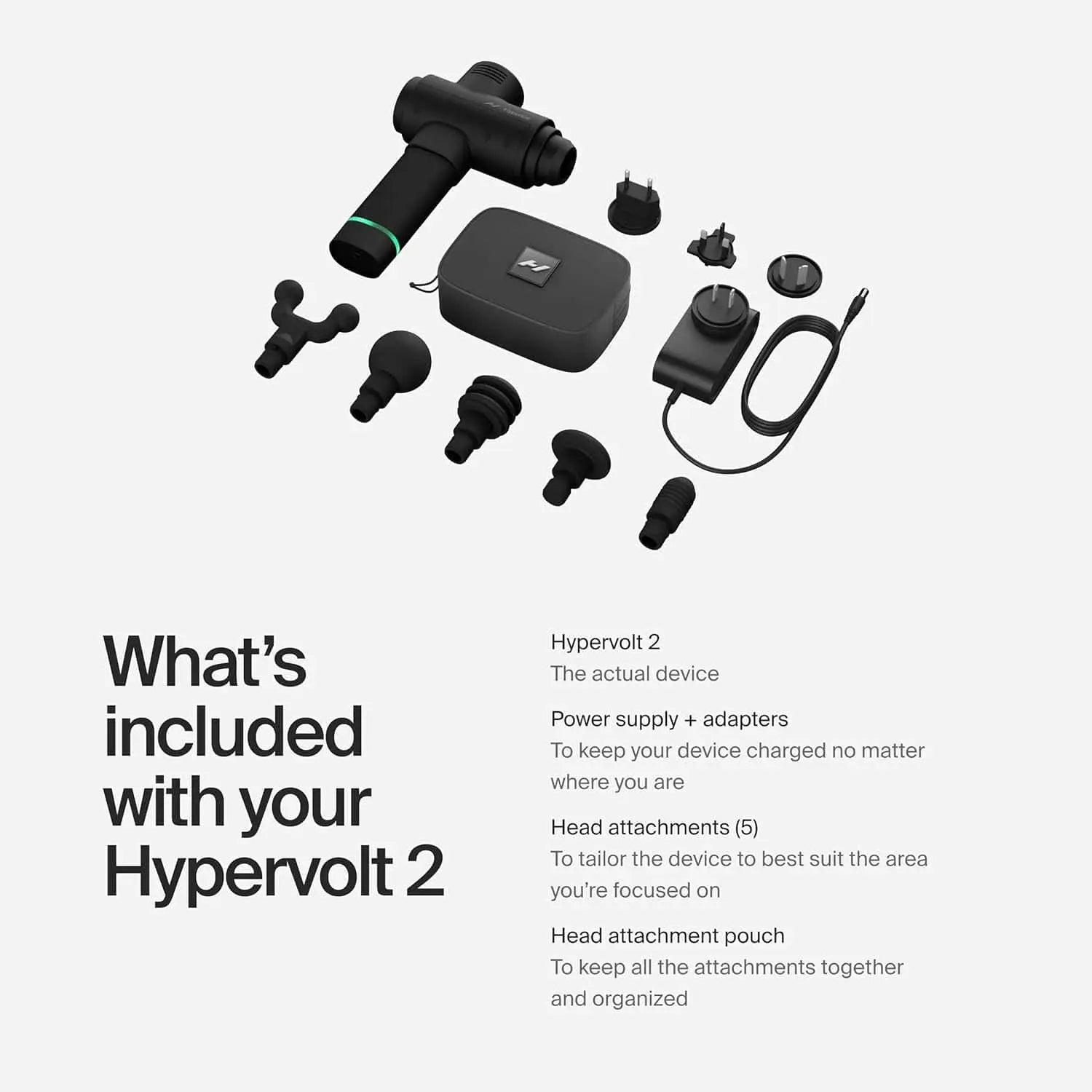 Hyperice Hypervolt 2 – Quiet Glide Percussion Massage Gun | 3 Speeds, 5 Head Attachments, Bluetooth App Integration FitCore Supply