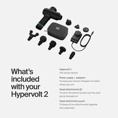 Hyperice Hypervolt 2 – Quiet Glide Percussion Massage Gun | 3 Speeds, 5 Head Attachments, Bluetooth App Integration FitCore Supply