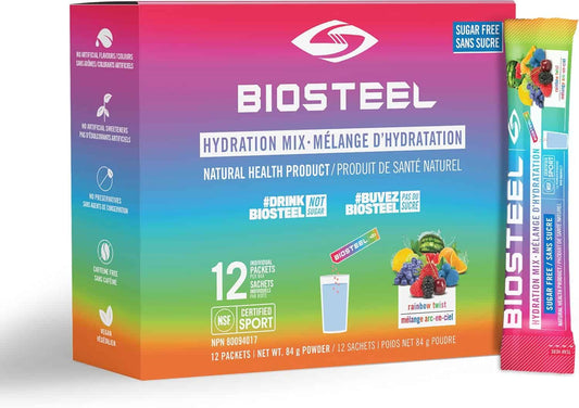 BioSteel Hydration Mix – Rainbow Twist, Zero Sugar Electrolyte Drink, 12 Single-Serve Packs
