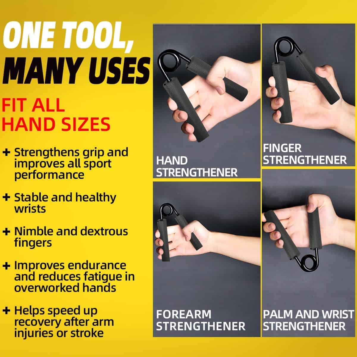 Heavy-Duty Grip Strength Trainer 6-Pack – Adjustable Hand Grip Strengthener Set (50-300 lbs) FitCore Supply