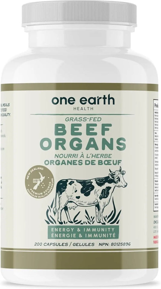 New Zealand Grass-Fed Beef Organ Complex – Liver, Heart, Kidney, Pancreas & Spleen (200 Capsules) One Earth Health