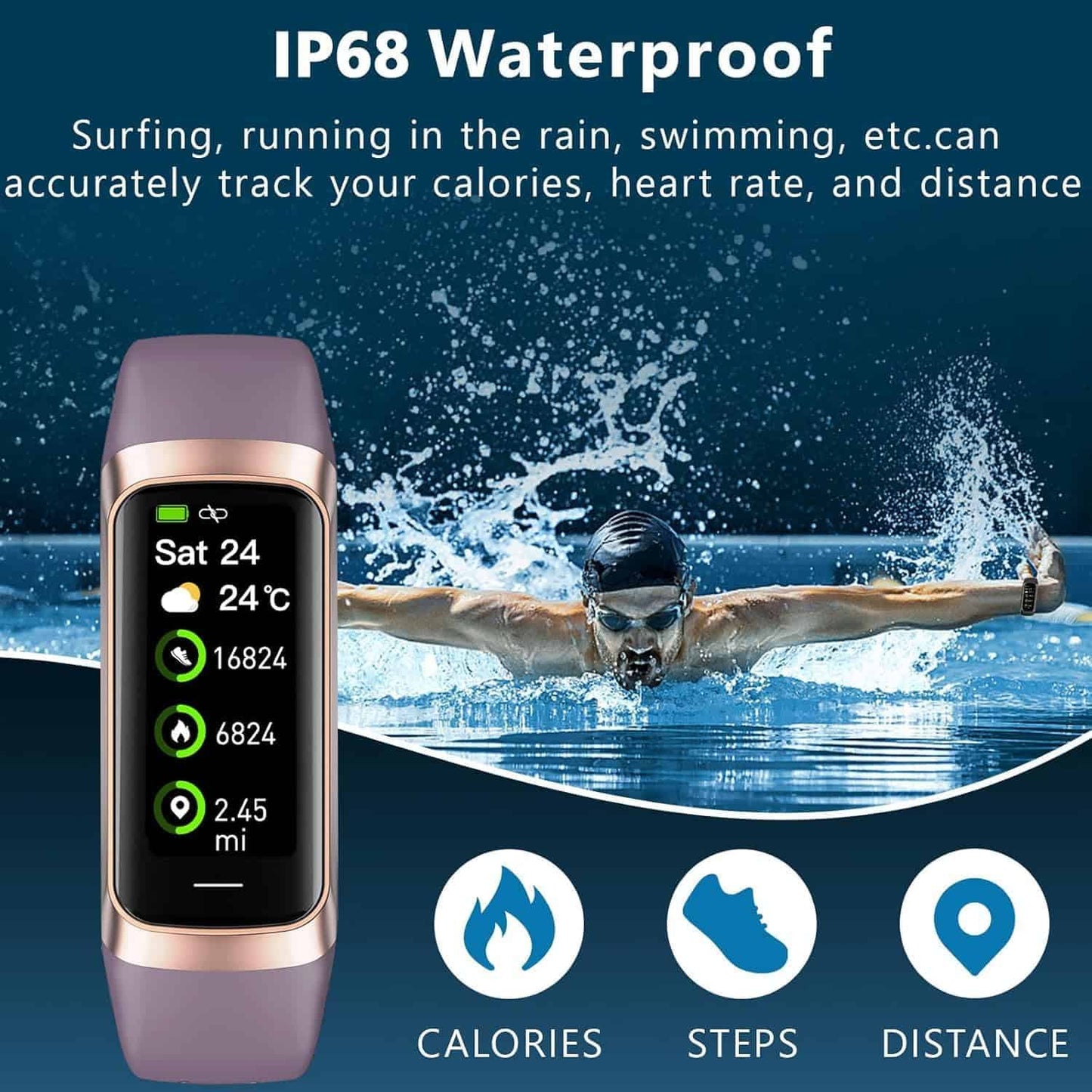 Aukire Fitness Tracker with 24/7 Heart Rate, Blood Oxygen Monitor, Sleep Tracking, 1.1" AMOLED Screen, IP68 Waterproof Smart Watch for Women & Men