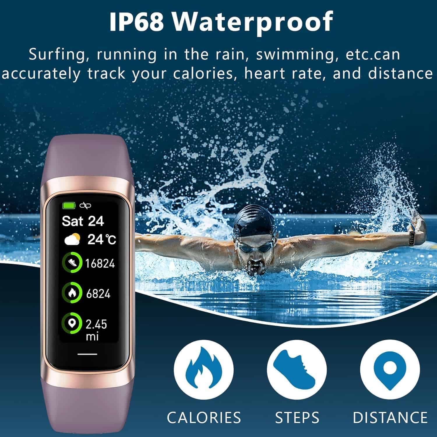 Aukire Fitness Tracker with 24/7 Heart Rate, Blood Oxygen Monitor, Sleep Tracking, 1.1" AMOLED Screen, IP68 Waterproof Smart Watch for Women & Men