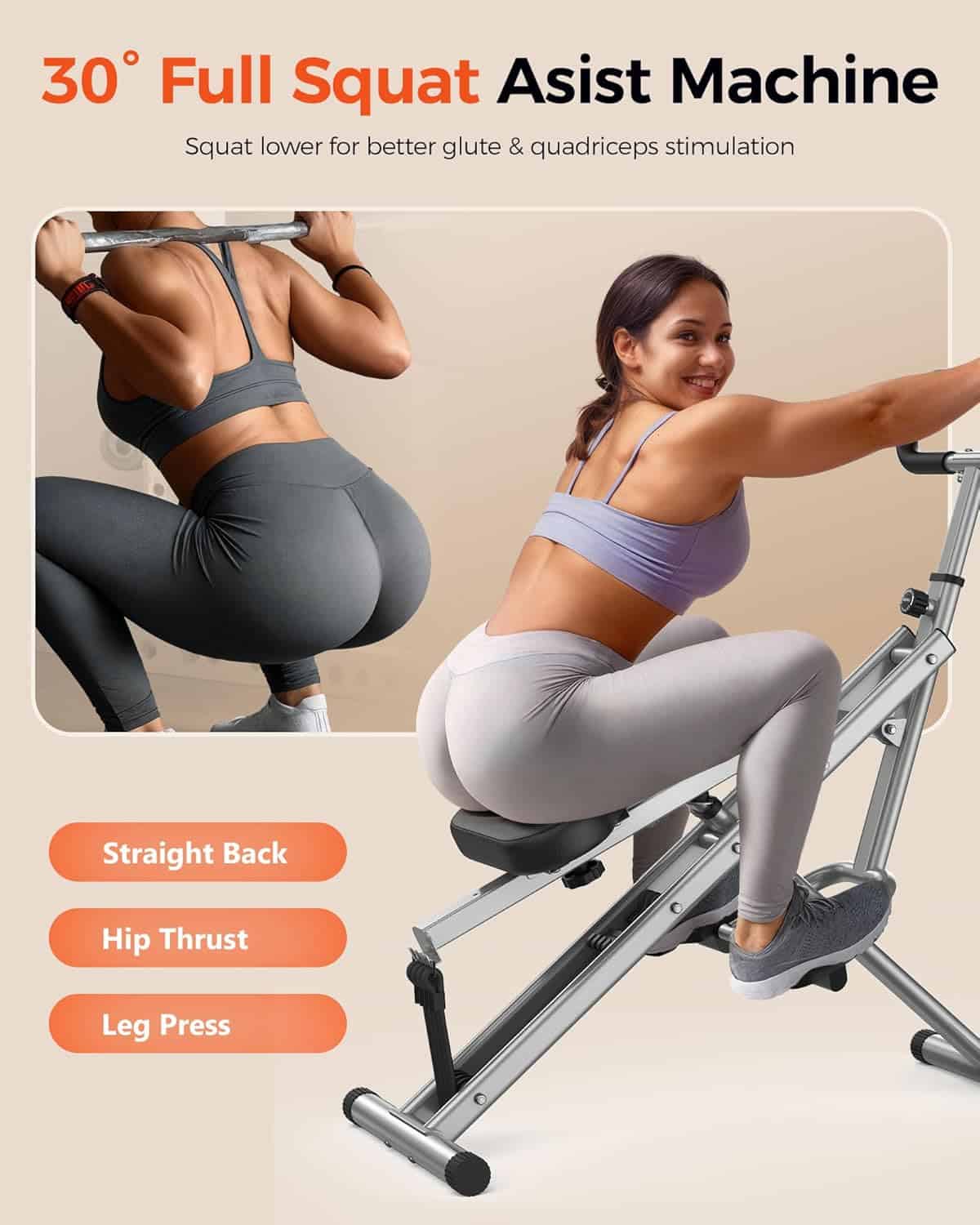 Sportsroyals Foldable Squat & Row Machine – 330 lb Capacity, 4 Resistance Bands, Full Body Glute Trainer for Home Sportsroyals