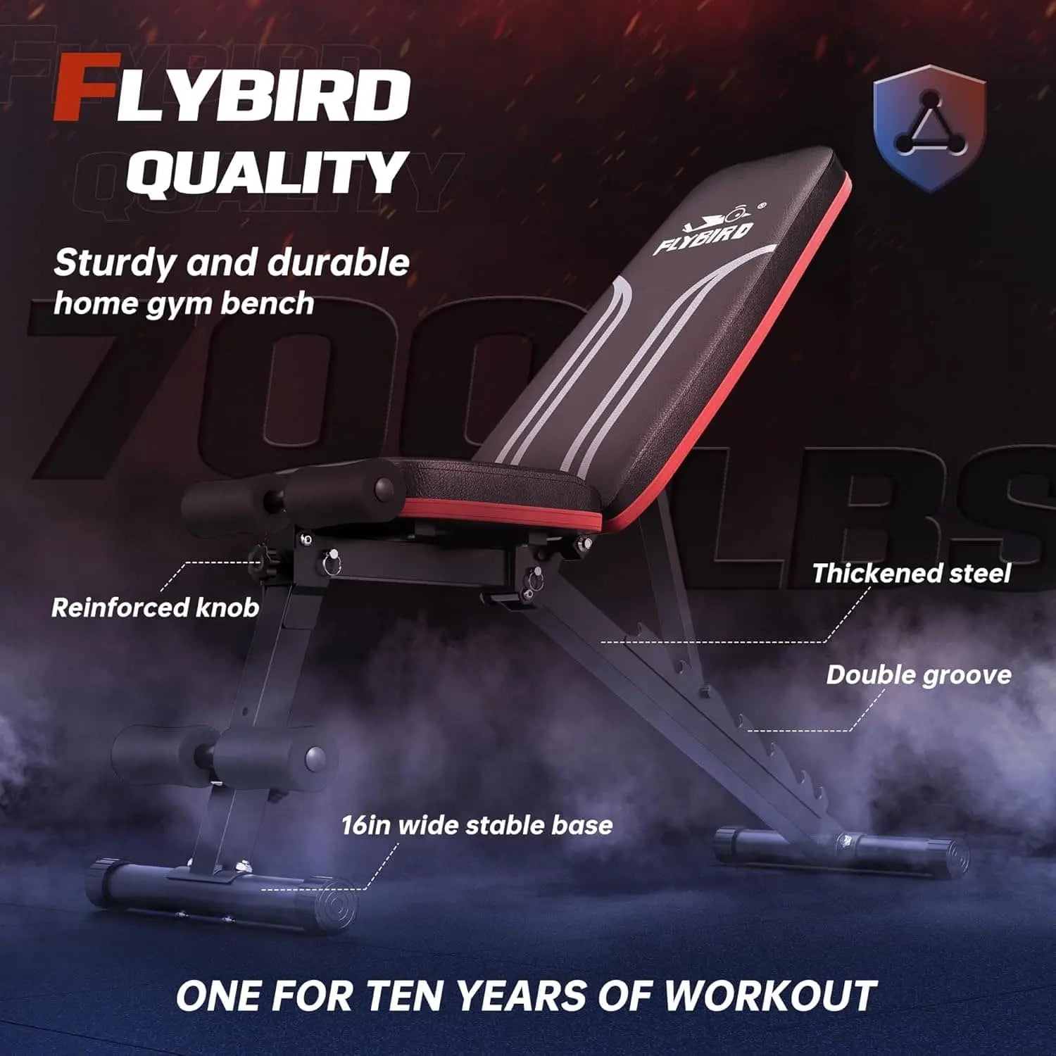 FLYBIRD Adjustable Workout Bench – Foldable Strength Bench with Decline Sit-Up & 700lb Capacity FitCore Supply