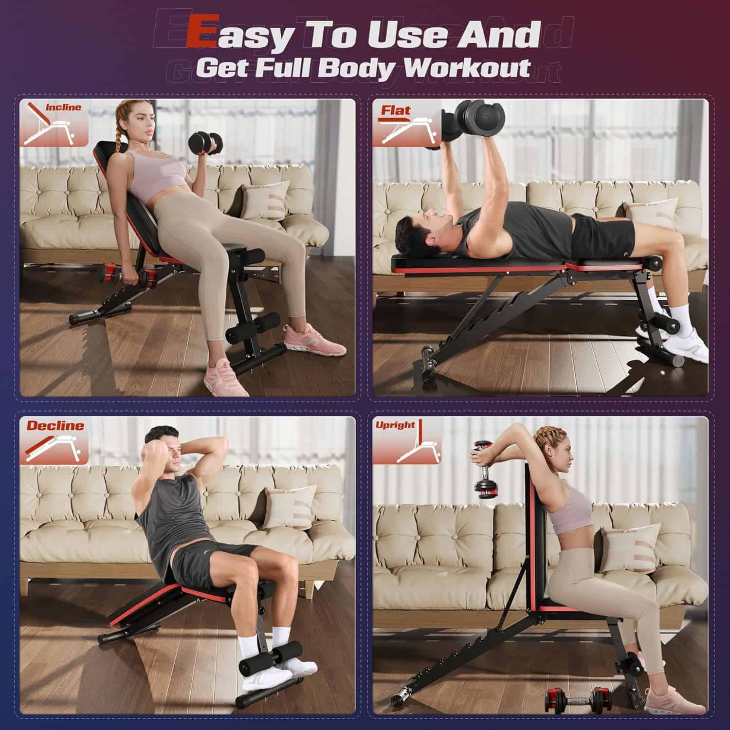 FLYBIRD Adjustable Workout Bench – Foldable Strength Bench with Decline Sit-Up & 700lb Capacity FitCore Supply