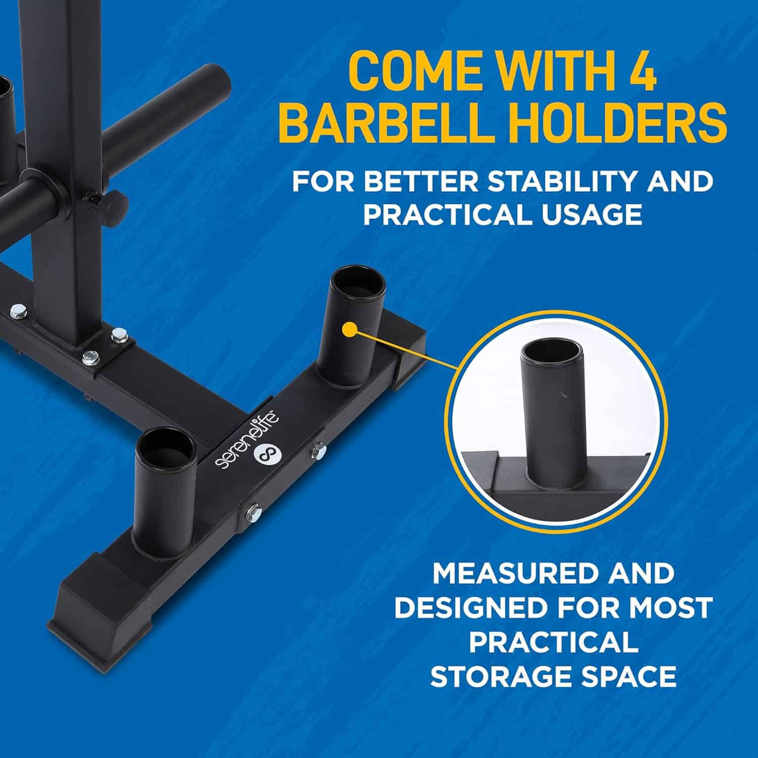 SereneLife Olympic Weight Plate Rack – 2-in-1 Barbell & Plate Holder (800 lb Capacity) SereneLife