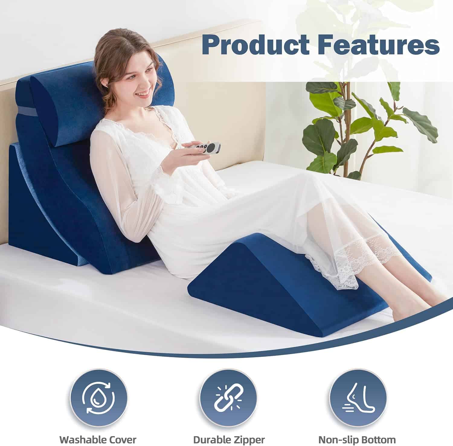 4PCS Orthopedic Bed Wedge Pillow Set – Adjustable Memory Foam for After Surgery, Acid Reflux, Rotator Cuff Recovery, Shoulder & Back Support A2ZCOMFY