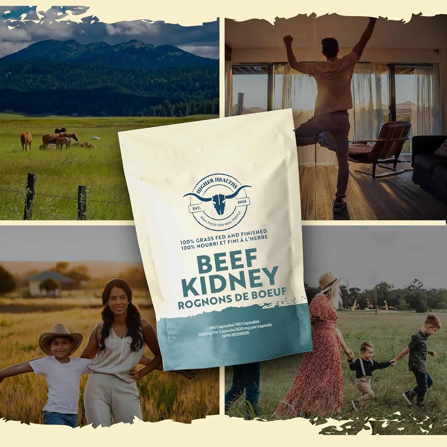 Higher Healths Grass Fed Beef Kidney Capsules – 3000mg per Serving | Freeze-Dried Organ Meat Supplement | Immune, DAO & Kidney Health Support | 180 Capsules | 100% Canadian Sourced FitCore Supply