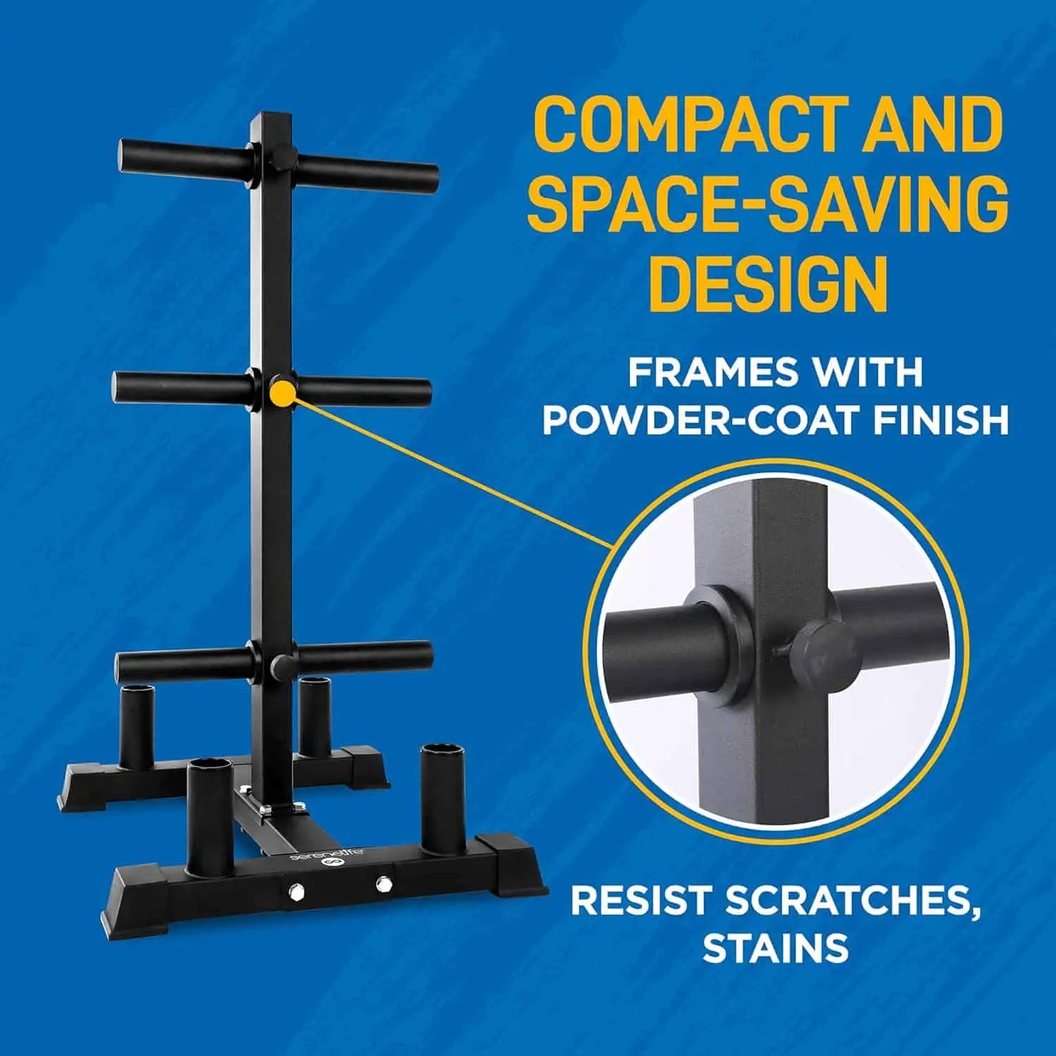 SereneLife Olympic Weight Plate Rack – 2-in-1 Barbell & Plate Holder (800 lb Capacity) SereneLife