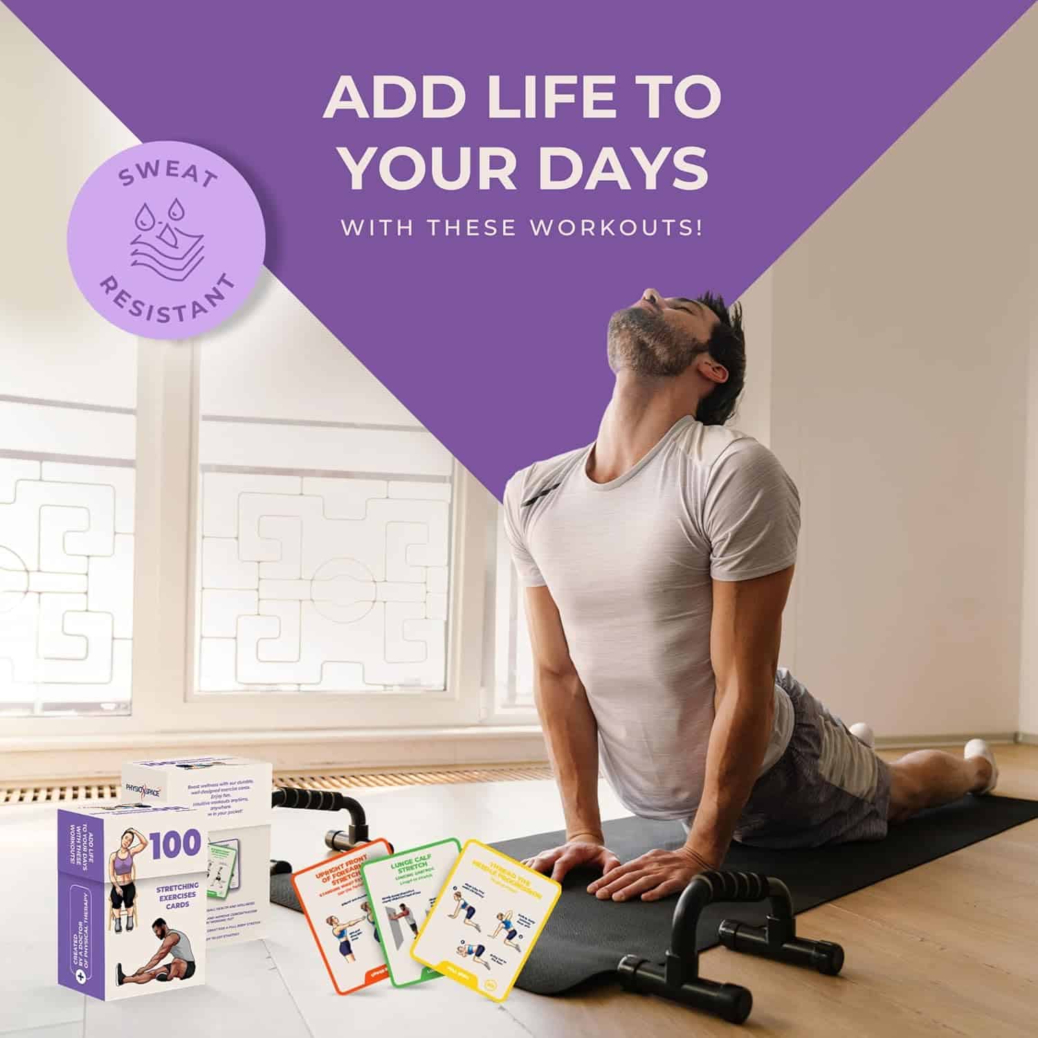 100 Stretching Exercise Flash Cards for Flexibility, Yoga, Pilates & Physical Therapy – Designed by a Physical Therapist PhysioSpace