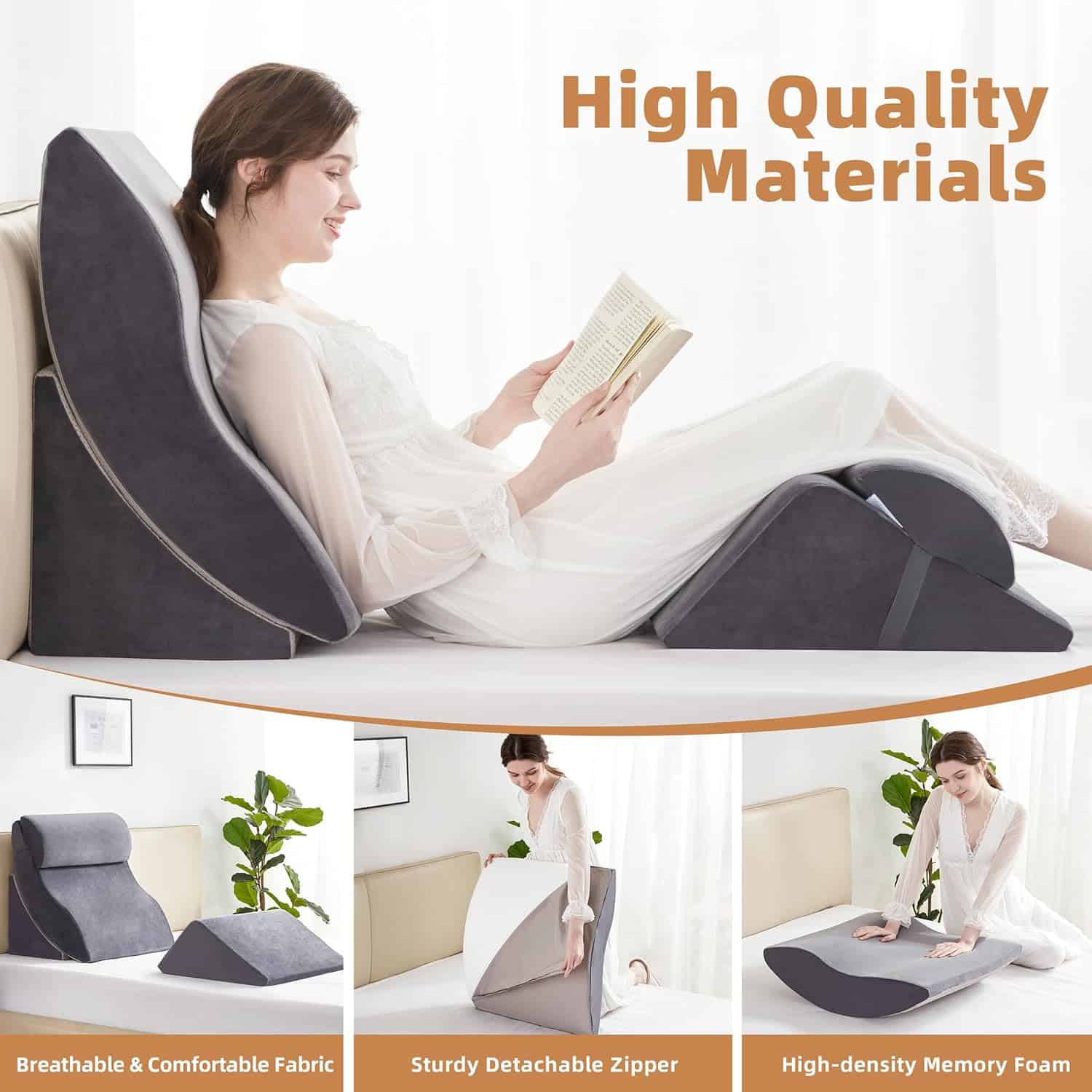 4PCS Orthopedic Bed Wedge Pillow Set – Adjustable Memory Foam for After Surgery, Acid Reflux, Rotator Cuff Recovery, Shoulder & Back Support A2ZCOMFY
