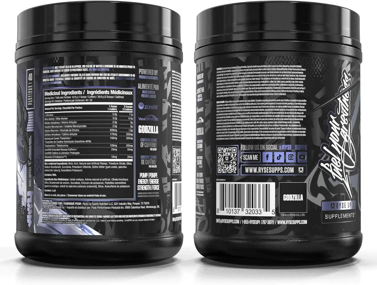 RYSE Godzilla Pre-Workout – Noel Deyzel Edition | 400mg Caffeine, Massive Pumps, Laser Focus, 40 Servings (Blue Raspberry or Passion Pineapple) RYSE Up
