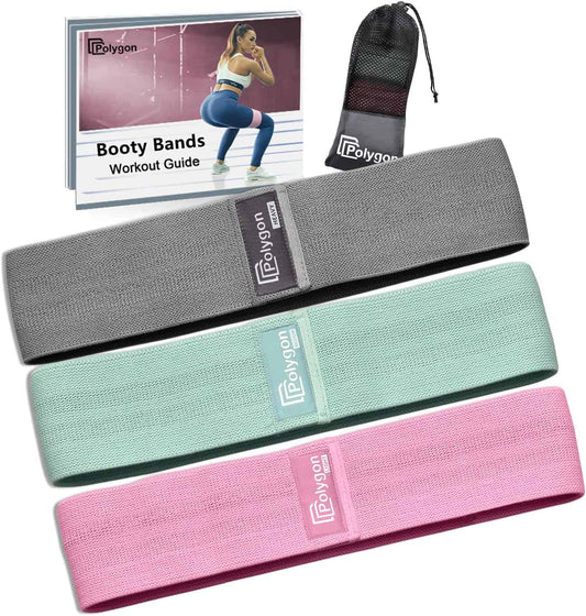 Polygon Fabric Resistance Bands – Set of 3 Non-Slip Booty Bands for Legs, Glutes & Thigh Workouts Polygon