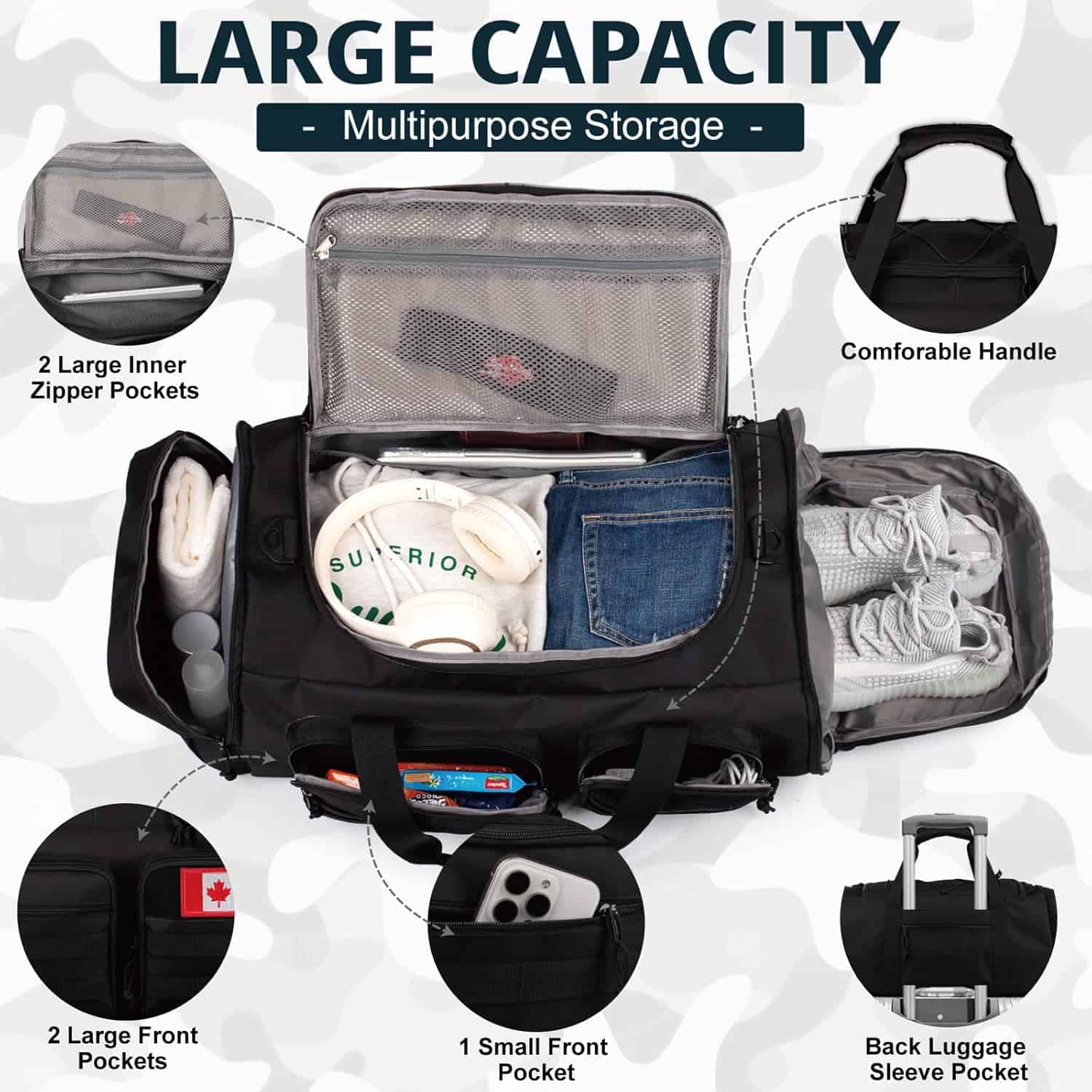 Tactical Gym Bag for Men & Women – 50L Large 3-in-1 Water-Resistant Sports Duffle with Shoe Compartment, Wet Pocket & Backpack Straps ATRIPACK