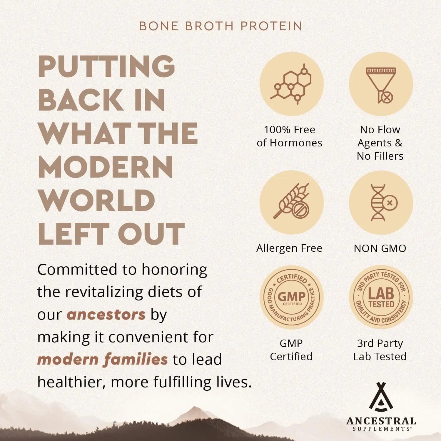Ancestral Grass-Fed Bone Broth Protein Powder – Chocolate – 20g Protein with Beef Organs & Mushrooms – Gut & Immune Support