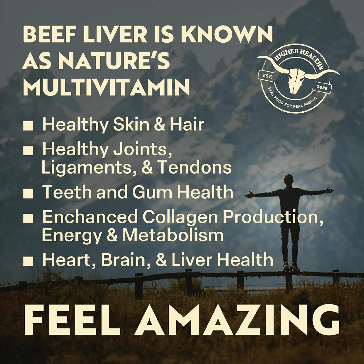 Higher Healths Grass-Fed Beef Liver Capsules – 180 Count, Freeze-Dried & Desiccated Organ Supplement – Nature’s Multivitamin, 100% Canadian Sourced FitCore Supply