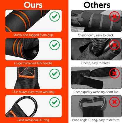 Comparison chart of product features labeled 'Ours' and 'Others' with visual indicators.
