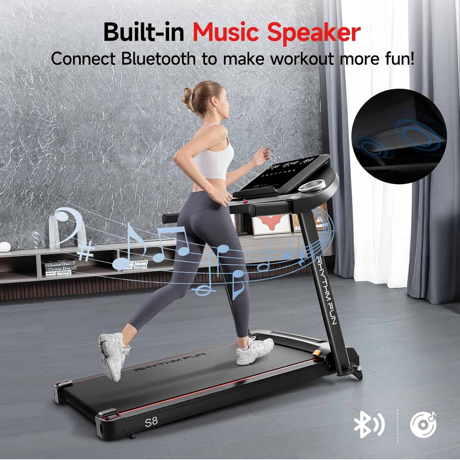 RHYTHM FUN Folding Walking Pad Treadmill – 8.0 MPH, 8% Incline, App Connected, Compact & Quiet for Home RHYTHM FUN