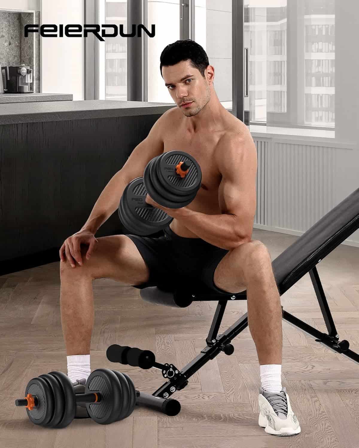 FEIERDUN 4-in-1 Adjustable Dumbbell Set – Converts to Barbell, Kettlebell & Push-Up Stand (20–90 lbs) FitCore Supply