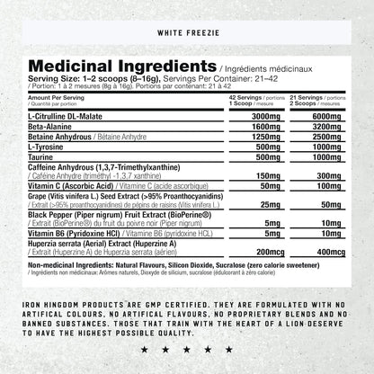 Nutritional label for a product with medicinal ingredients on a light gray background