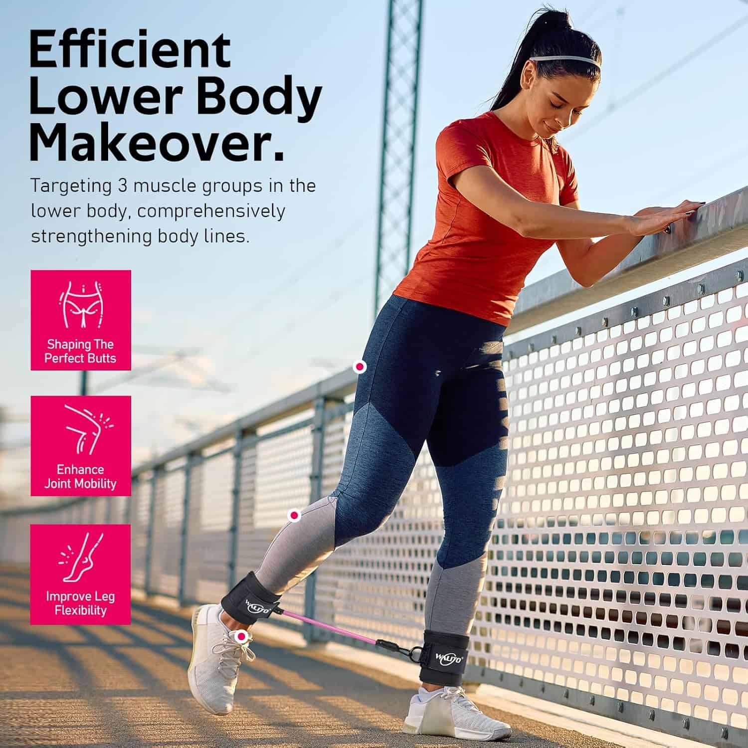 WALITO Ankle Resistance Bands with Cuffs – Glute & Leg Workout Set for Women (10–60 lbs) WALITO
