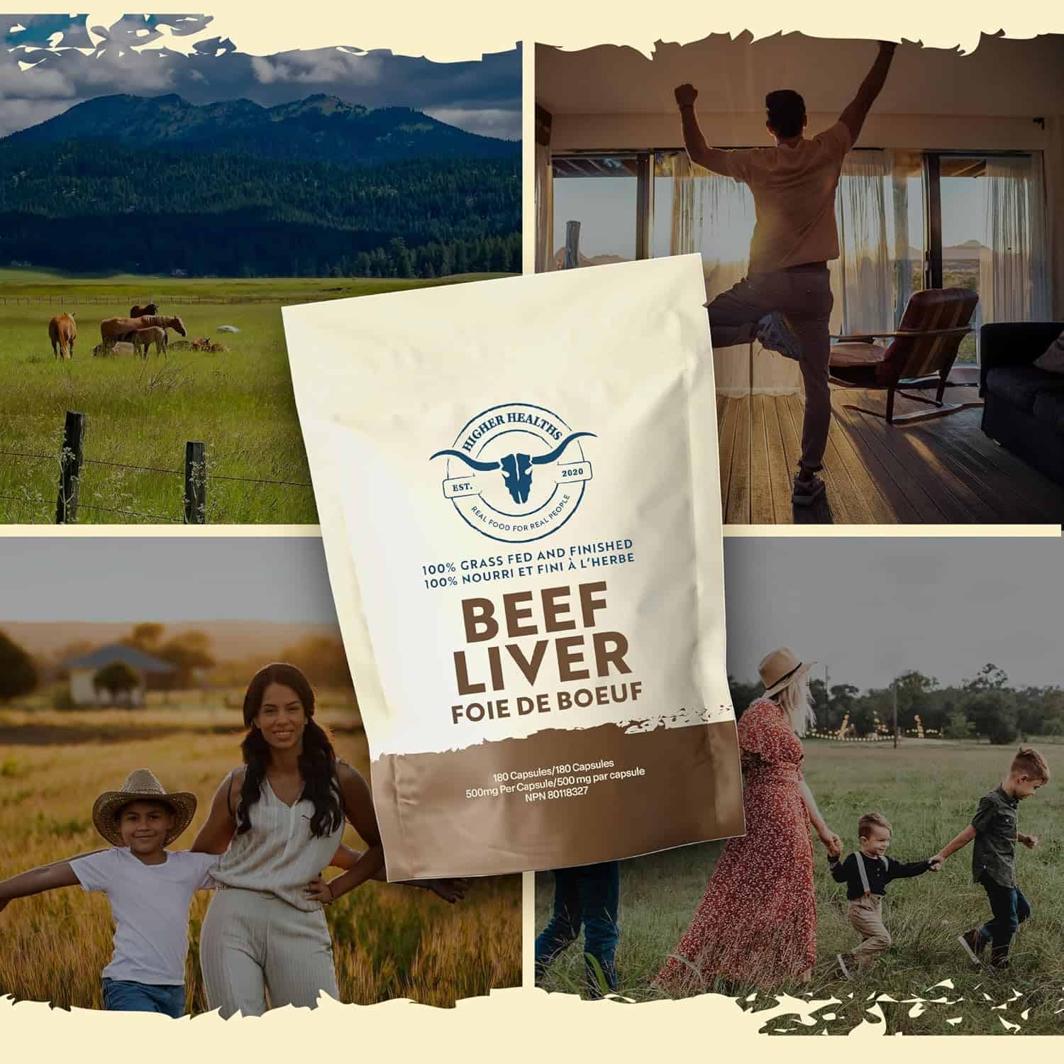 Higher Healths Grass-Fed Beef Liver Capsules – 180 Count, Freeze-Dried & Desiccated Organ Supplement – Nature’s Multivitamin, 100% Canadian Sourced FitCore Supply