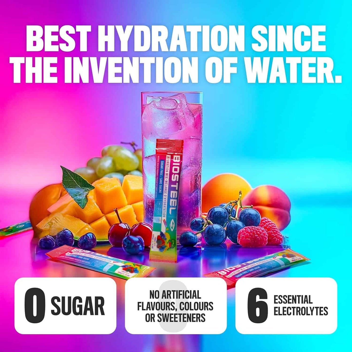 BioSteel Hydration Mix – Rainbow Twist, Zero Sugar Electrolyte Drink, 12 Single-Serve Packs