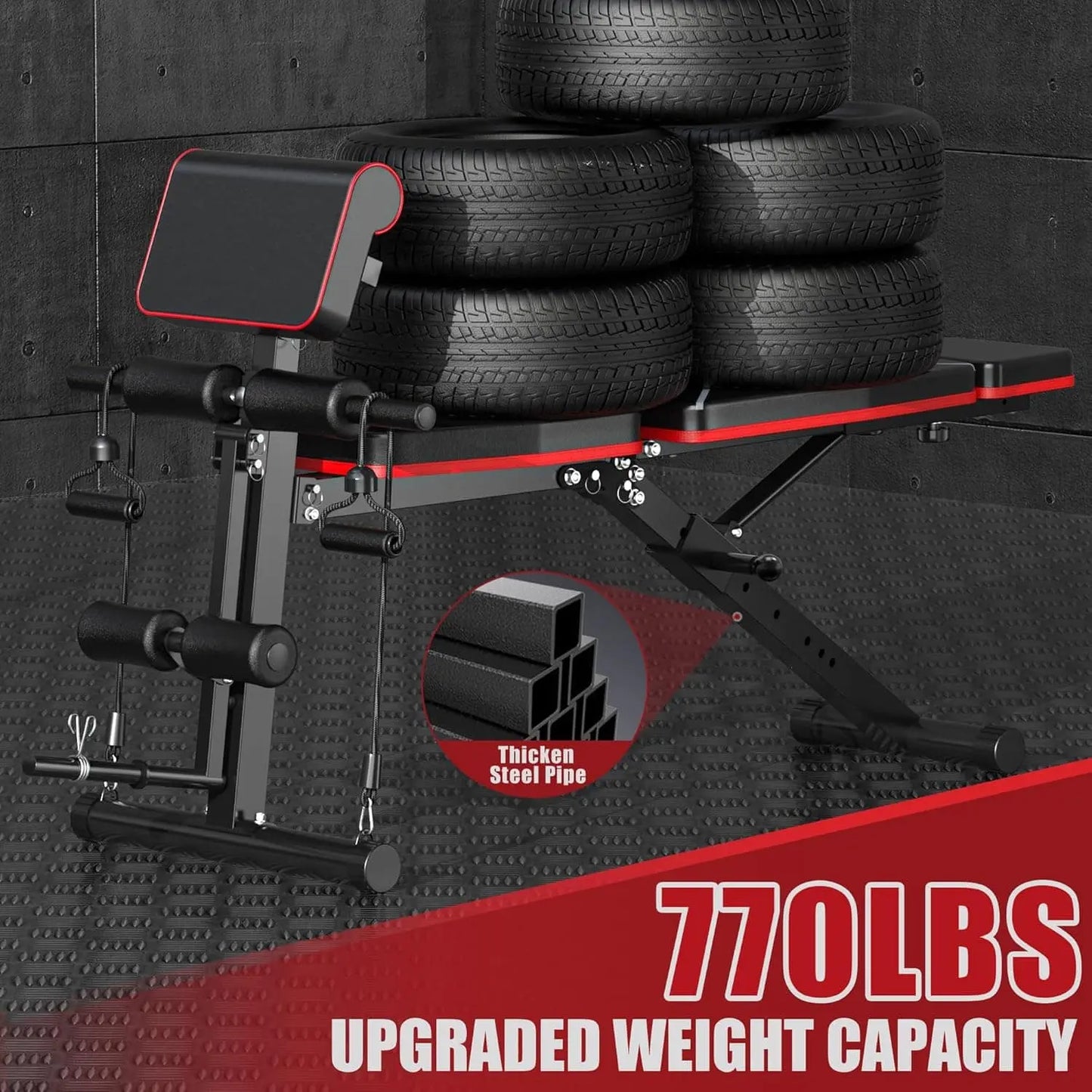 GIKPAL Adjustable Weight Bench – Foldable Incline/Decline Workout Bench w/ Leg Extension, Preacher Pad & Headrest | 770 lbs Capacity for Full Body Training GIKPAL