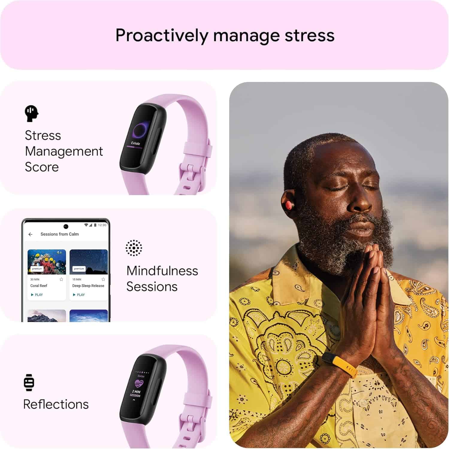 Google Fitbit Inspire 3 Health & Fitness Tracker – Stress Management, Heart Rate, Sleep & Activity Monitoring – Midnight Zen/Black (S & L Bands Included) Fitbit