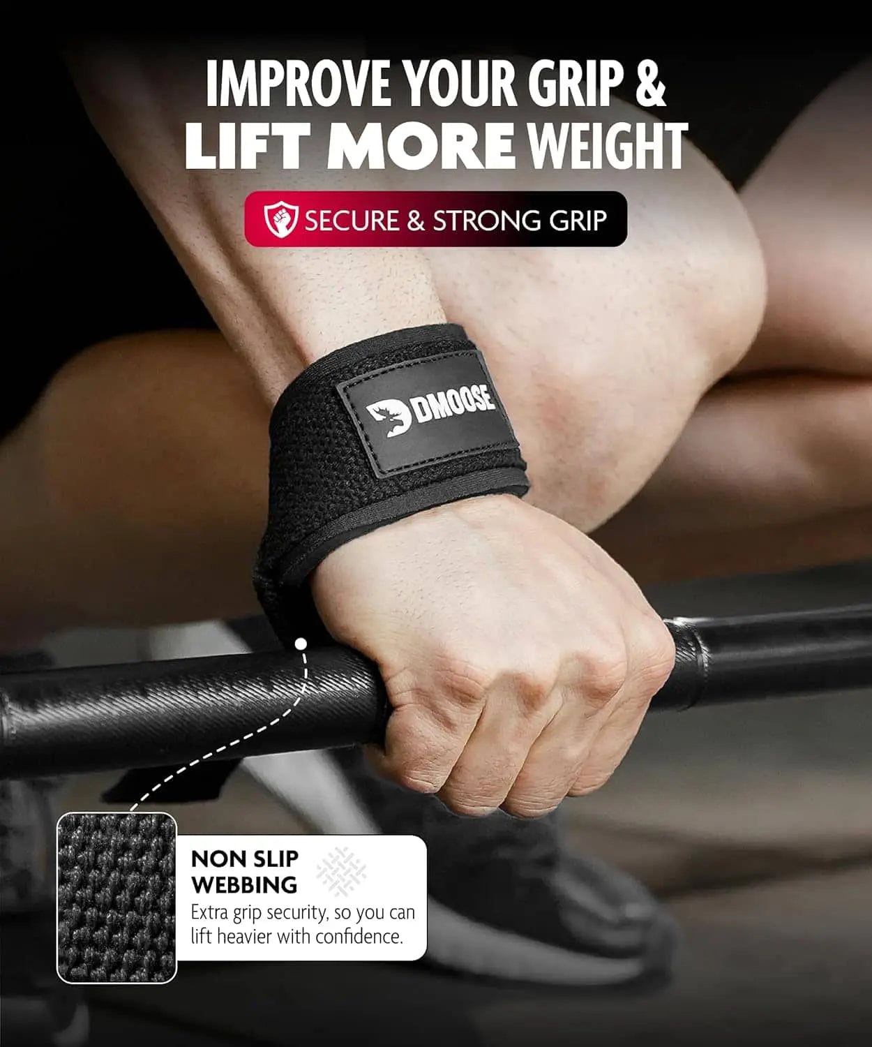 DMoose Weightlifting Wrist Straps – Neoprene-Padded Deadlift Straps with Silicone Grip DMoose