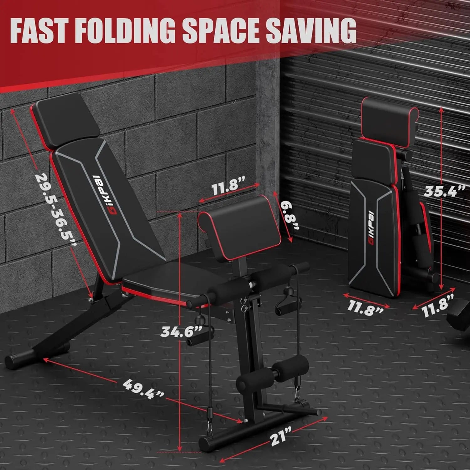 GIKPAL Adjustable Weight Bench – Foldable Incline/Decline Workout Bench w/ Leg Extension, Preacher Pad & Headrest | 770 lbs Capacity for Full Body Training GIKPAL
