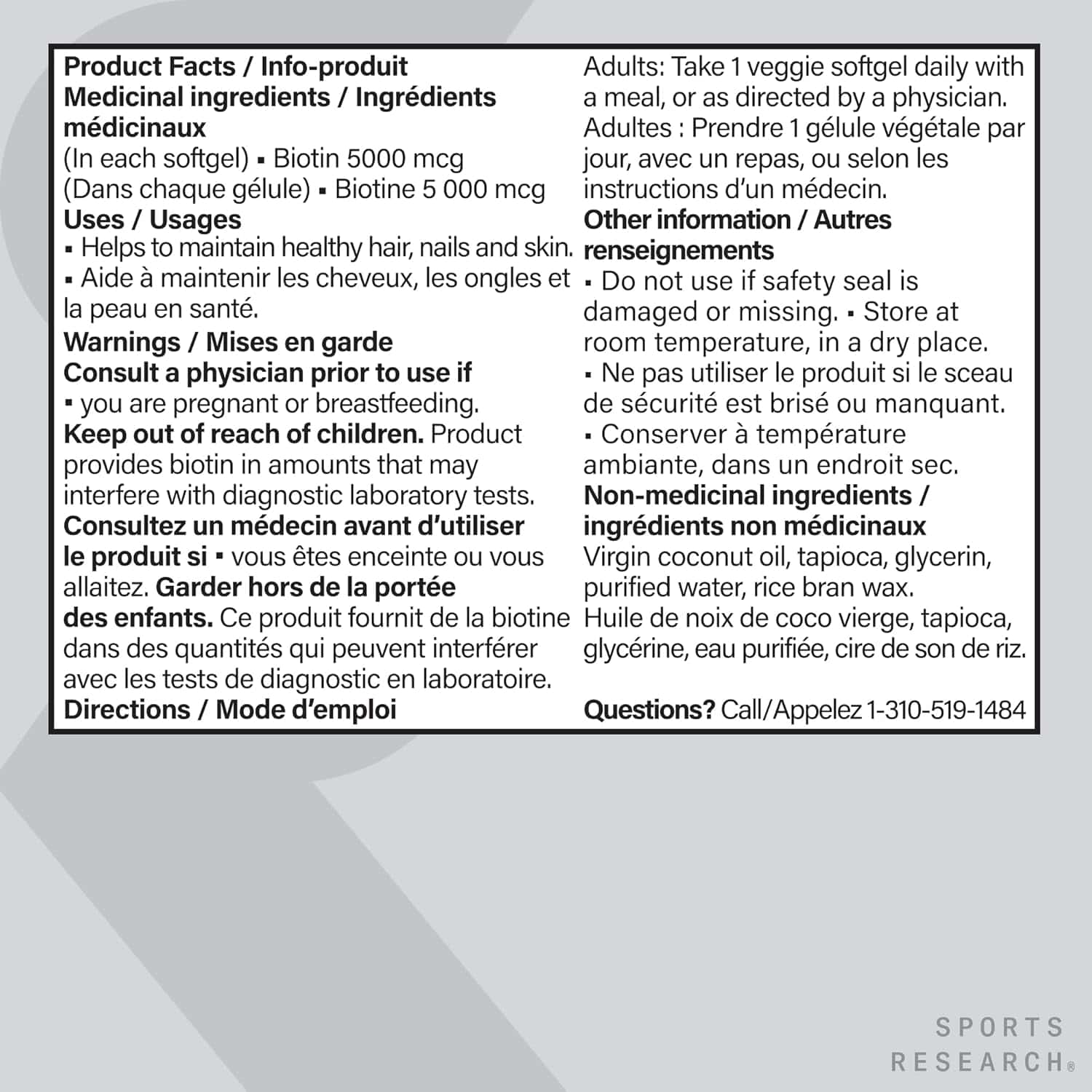 Product label with text on a gray background