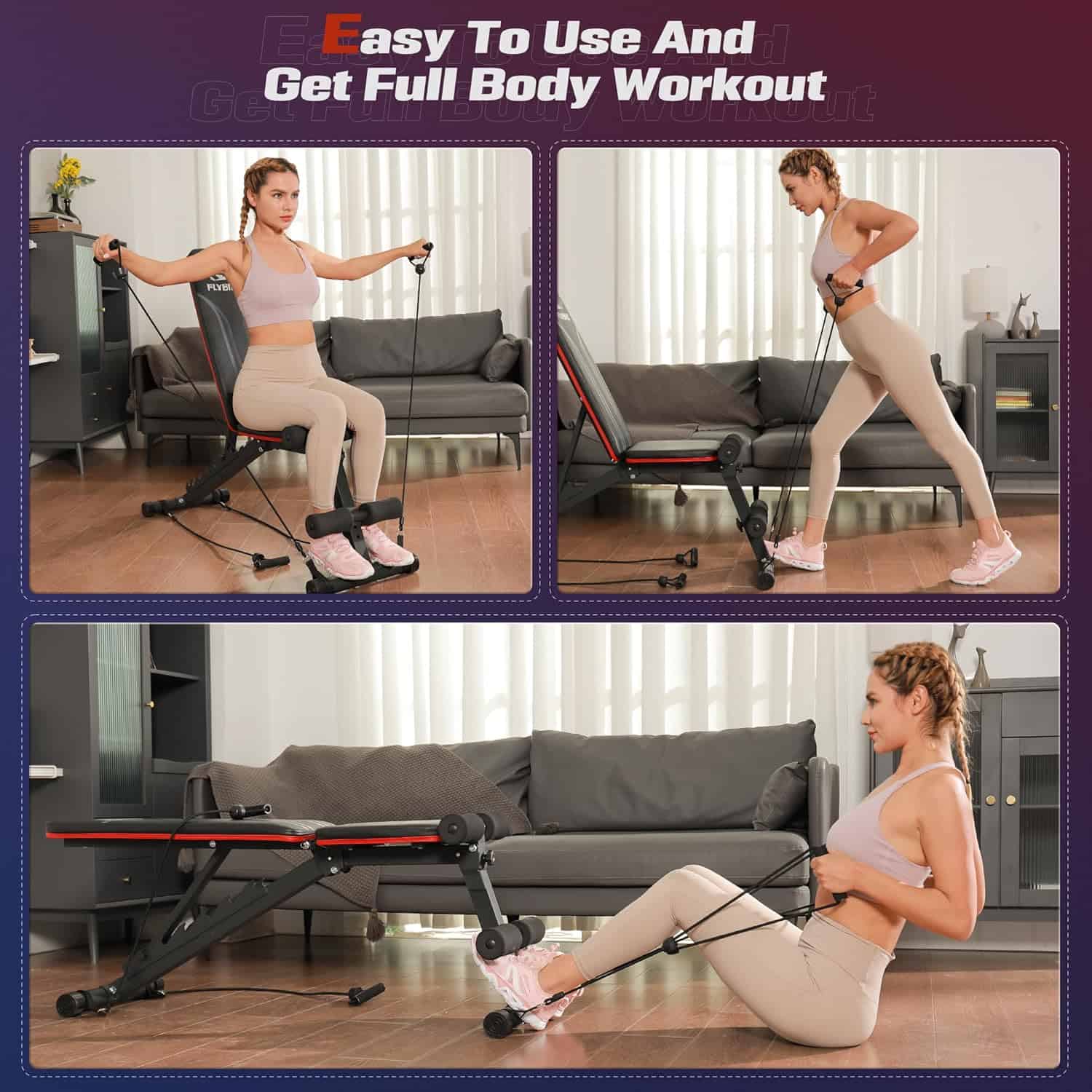 FLYBIRD Adjustable Workout Bench – Foldable Strength Bench with Decline Sit-Up & 700lb Capacity FitCore Supply