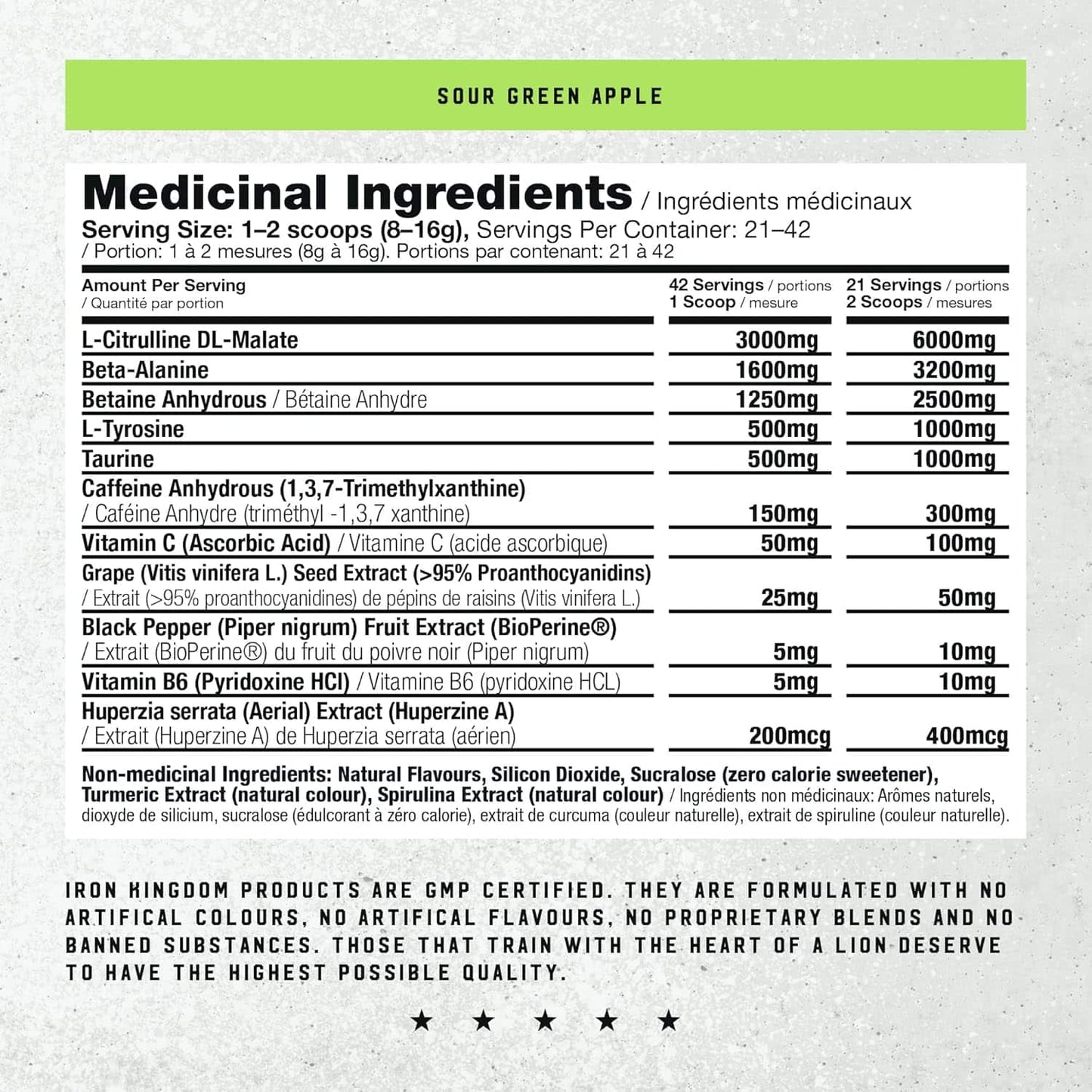 Nutritional label for a supplement with medicinal ingredients on a gray background