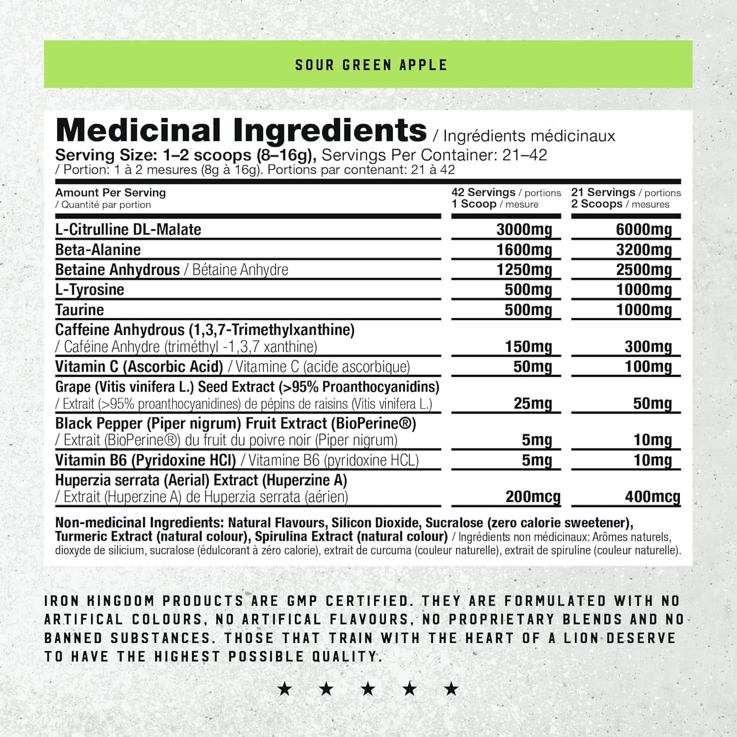 Nutritional label for a supplement with medicinal ingredients on a gray background