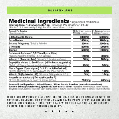 Nutritional label for a supplement with medicinal ingredients on a gray background
