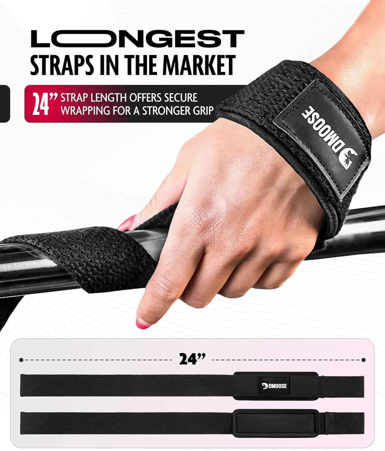 DMoose Weightlifting Wrist Straps – Neoprene-Padded Deadlift Straps with Silicone Grip DMoose