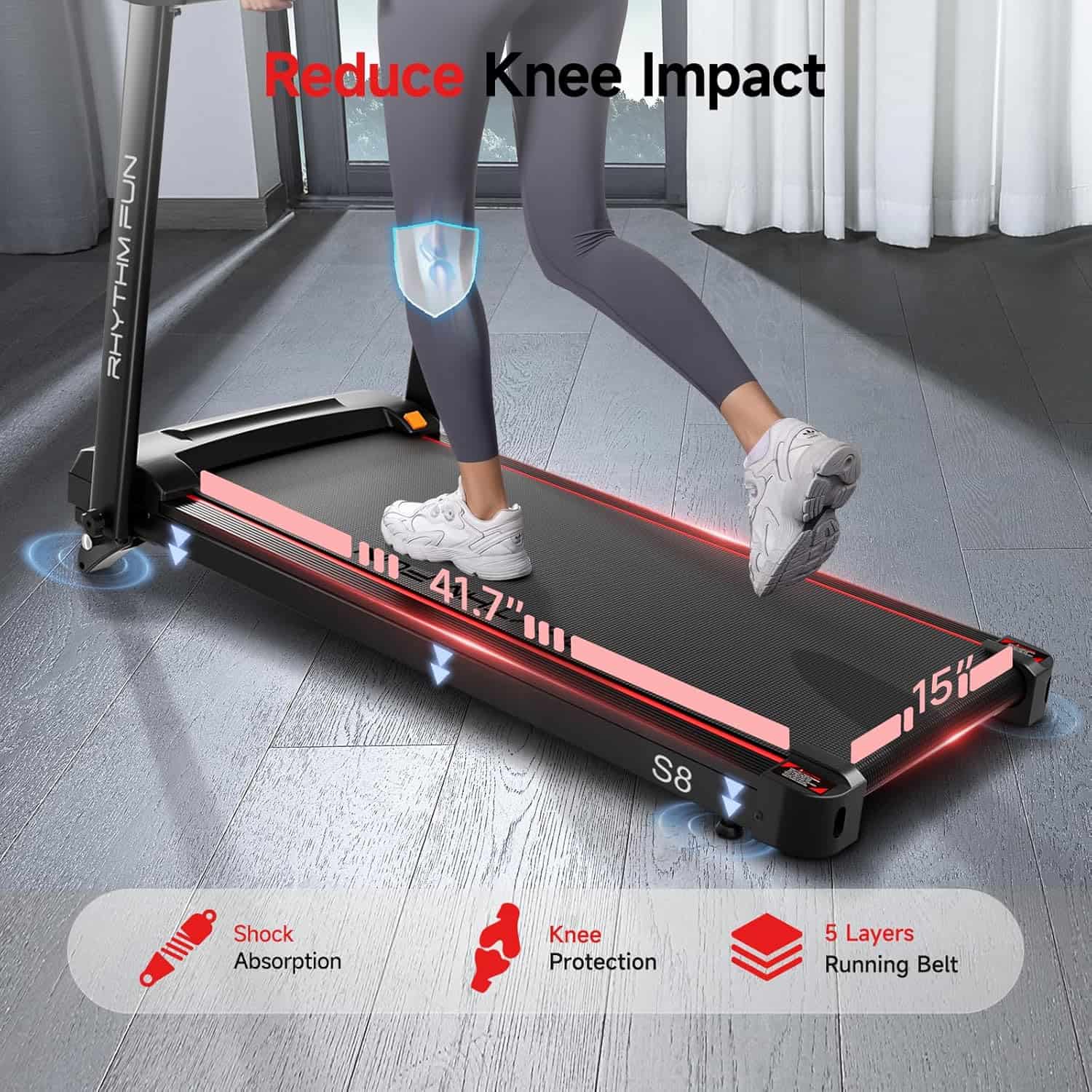 RHYTHM FUN Folding Walking Pad Treadmill – 8.0 MPH, 8% Incline, App Connected, Compact & Quiet for Home RHYTHM FUN