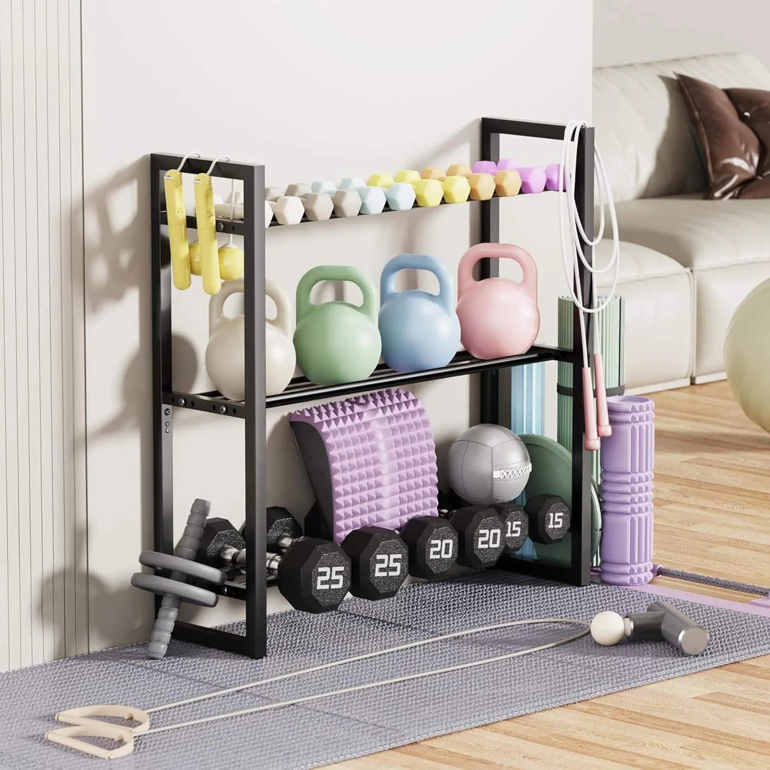 Pickpiff Adjustable 3-Tier Dumbbell Rack – Heavy-Duty Metal Weight Storage Stand (360 lb Capacity) Pickpiff